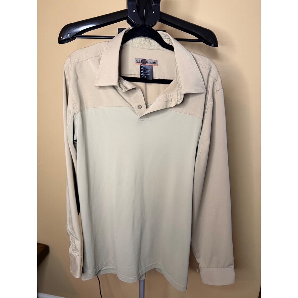 5.11 Tactical Mens Large Tall‎ Long Sleeve Polo Shirt Tan Khaki Performance Top